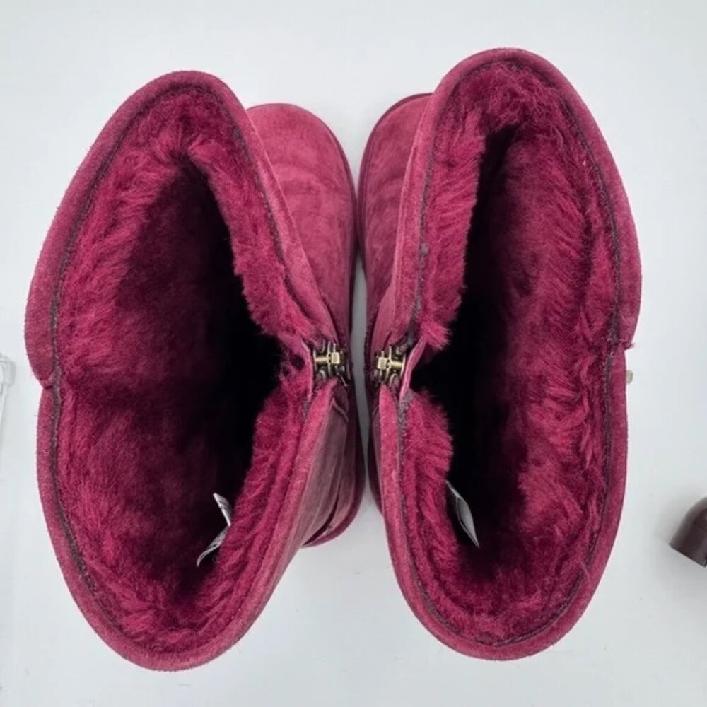 Lamo Luna Boots Women's Red Burgundy Mid Calf Faux Fur - Picture 6 of 12